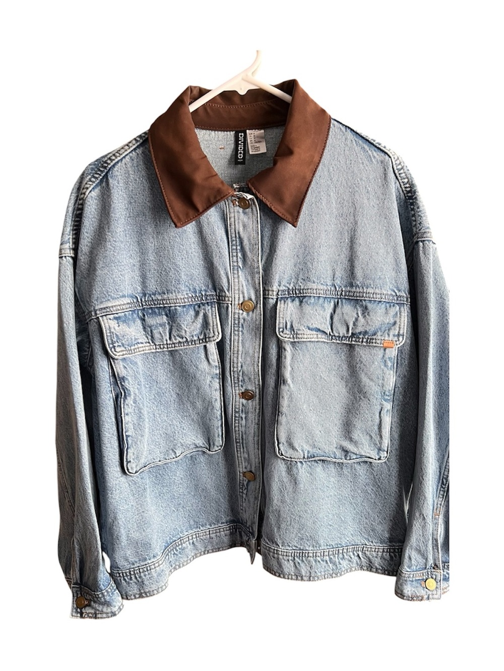 Light Blue Denim Jacket with Brown Collar - by H&M Dividend